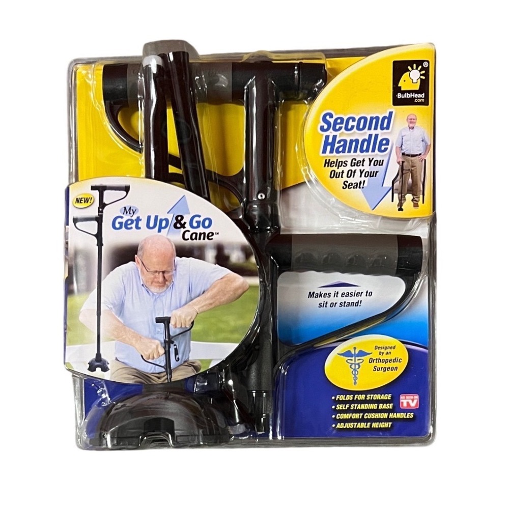 My Get Up & Go Cane Dual Handle Folding Walking Stick BulbHead LED Light New